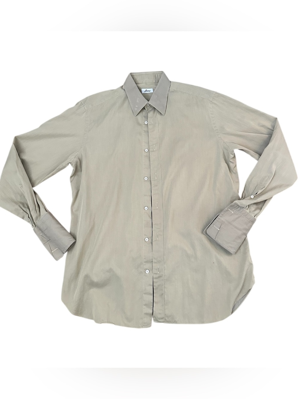 Brioni 100% Cotton Light Tan/ Khaki - Classic Button-Down Shirt